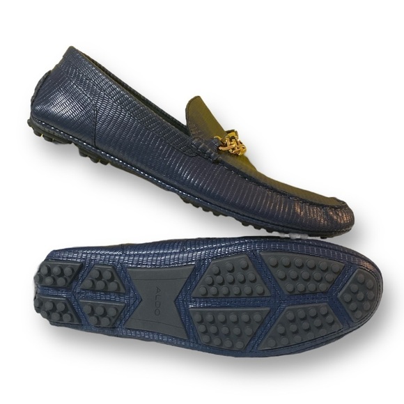 ALDO Davinch Lizard Embossed Loafer Driving Shoe Navy Blue Size 11…Normcore - Picture 7 of 16